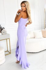 317-6 Long dress with ruffles and an asymmetrical neckline - lavender-3