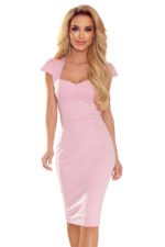 318-4 Midi dress with a nice neckline - powder pink-7