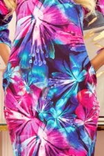 323-1 Comfortable OVERSIZE dress - blue and pink flowers-5