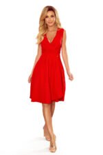338-1 ELLENA elegant dress with a neckline and pleats - red-6