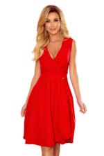 338-1 ELLENA elegant dress with a neckline and pleats - red-7