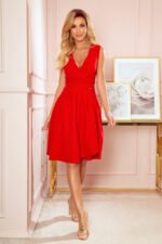 338-1 ELLENA elegant dress with a neckline and pleats - red-3