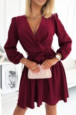 339-3 BINDY Feminine dress with a neckline - Burgundy-3