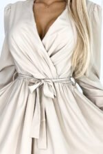339-4 BINDY Feminine dress with a neckline and belt - beige-5