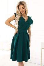 348-11 SCARLETT - flared dress with a neckline - green-4