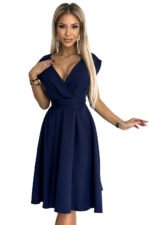 348-6 SCARLETT - flared dress with a neckline - dark blue-7