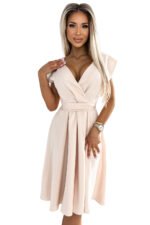 348-7 SCARLETT - flared dress with a neckline - beige colour-7