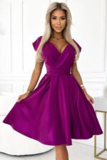 348-8 SCARLETT flared dress with a neckline - fuchsia with glitter-1