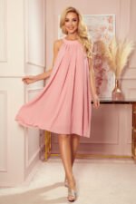 350-2 ALIZEE - chiffon dress with a binding - powder pink-5