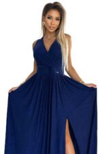 362-9 JUSTINE Long dress with a neckline and a tie at the back - navy blue with glitter-8