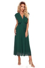 367-1 YANA Midi dress with pleated frills and a neckline - green-6