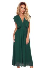 367-1 YANA Midi dress with pleated frills and a neckline - green-7