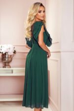 367-1 YANA Midi dress with pleated frills and a neckline - green-4