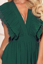367-1 YANA Midi dress with pleated frills and a neckline - green-5