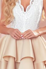 368-2 ZLATA two-color dress with lace neckline and foam - beige-5