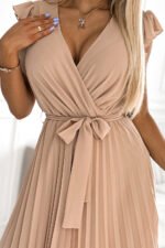 374-5 POLINA Pleated dress with a neckline and frills - beige-5