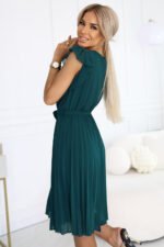 374-8 POLINA Pleated dress with a neckline and ruffles - green-3