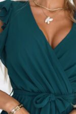 374-8 POLINA Pleated dress with a neckline and ruffles - green-5
