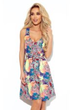377-3 A trapezoidal dress with a neckline - colorful pattern-1