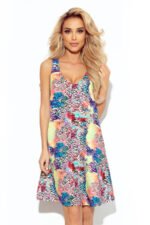 377-3 A trapezoidal dress with a neckline - colorful pattern-7