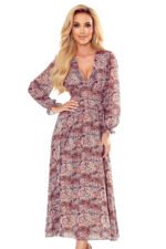 378-1 Chiffon midi dress - brown boho pattern-7