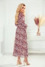 378-1 Chiffon midi dress - brown boho pattern-2