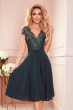 381-2 LINDA - chiffon dress with lace neckline - green-1