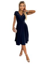 381-4 LINDA - chiffon dress with lace neckline - Navy blue-7