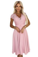 381-6 LINDA - chiffon dress with lace neckline - dirty pink-6