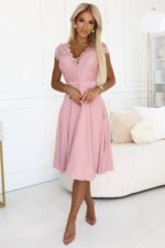 381-6 LINDA - chiffon dress with lace neckline - dirty pink-2