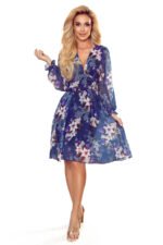388-1 FRANCES - chiffon dress with a neckline - navy blue with flowers-9