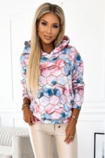 390-3 Kangaroo hoodie - golden hexagons and pink and blue marble-5