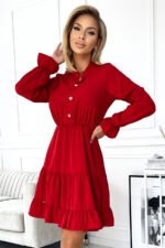 395-1 Dress with a neckline and golden buttons - red-4