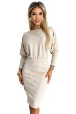 399-3 LARA Striped dress with cuffs in the sleeves - beige-7