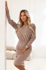 399-4 LARA Ribbed dress with cuffs - mocha mousse-4
