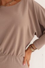 399-4 LARA Ribbed dress with cuffs - mocha mousse-5