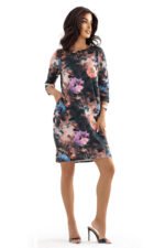 40-18 JOLA Oversized dress with pockets - chocolate shade with a floral pattern-10