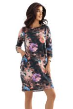 40-18 JOLA Oversized dress with pockets - chocolate shade with a floral pattern-11
