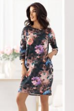 40-18 JOLA Oversized dress with pockets - chocolate shade with a floral pattern-6
