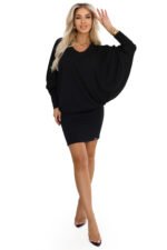 402-10 Comfortable batwing dress with long sleeves - black-7