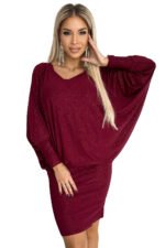 402-4 Bat dress with a neckline - burgundy color with glitter-6