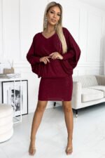 402-4 Bat dress with a neckline - burgundy color with glitter-2