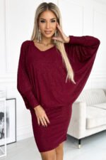 402-4 Bat dress with a neckline - burgundy color with glitter-1