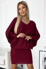 402-4 Bat dress with a neckline - burgundy color with glitter-4