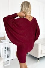 402-4 Bat dress with a neckline - burgundy color with glitter-3