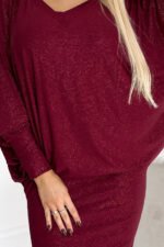 402-4 Bat dress with a neckline - burgundy color with glitter-5