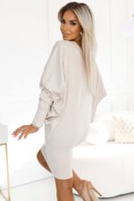 402-7 Jumper warm bat dress with cleavage - beige-2