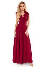 405-1 ELENA Long dress with a neckline and ties on the shoulders - Burgundy color-6
