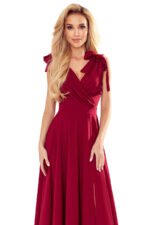 405-1 ELENA Long dress with a neckline and ties on the shoulders - Burgundy color-7