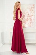 405-1 ELENA Long dress with a neckline and ties on the shoulders - Burgundy color-2